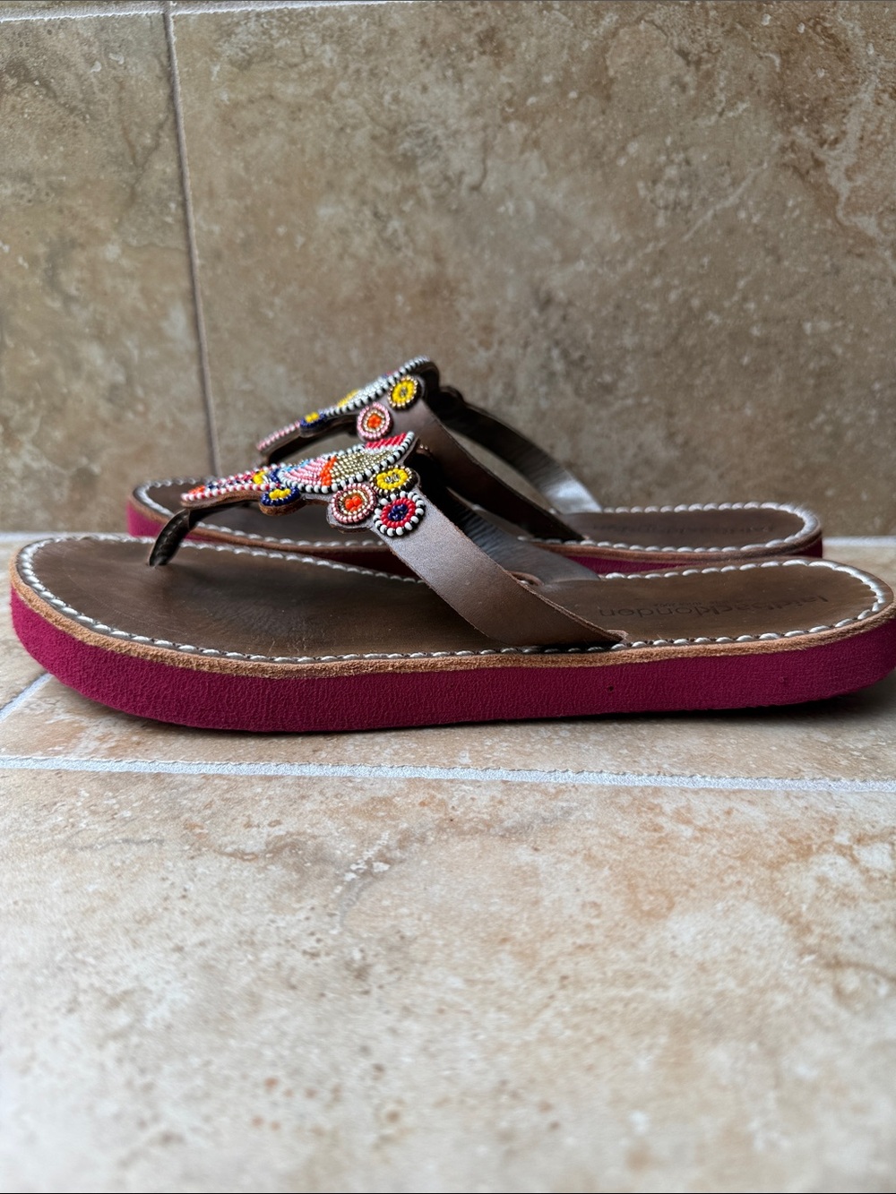 Anthropologie Laidback London Shibli Flip Flop Sandals Leather Beaded Size 41 - Picture 3 of 14